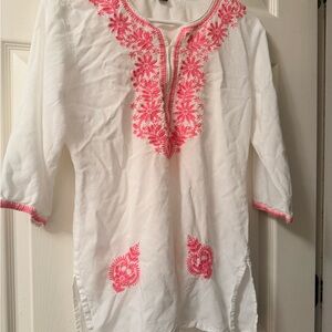 White Tunic with Pink Floral Embroidery
